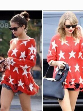 Wildfox Red Stars Lennon Distressed Sweater Pullover